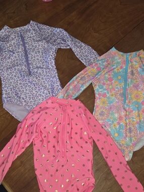 wonder nation Girls Long Sleeve Rashguard Swim Set - Pink, Purple, Multi Floral